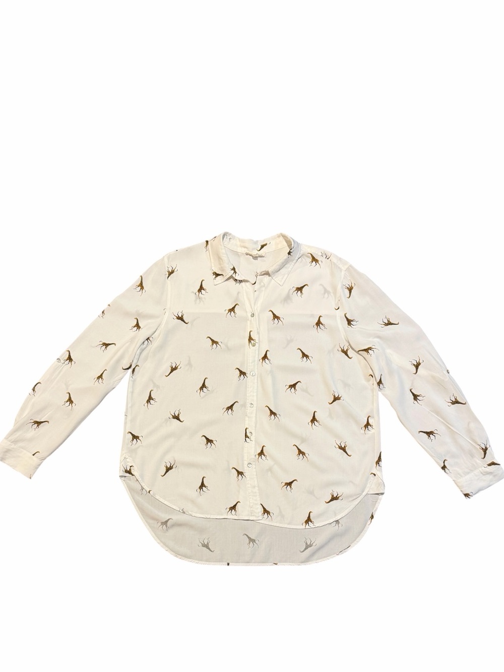 Jane + Delancey White Giraffe Print Button Down Blouse Top Animal Print Size XL - Picture 8 of 16
